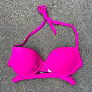 Victoria's Secret 34D The Hottie Halter Hot Pink Double Strap Push Up Bikini Top